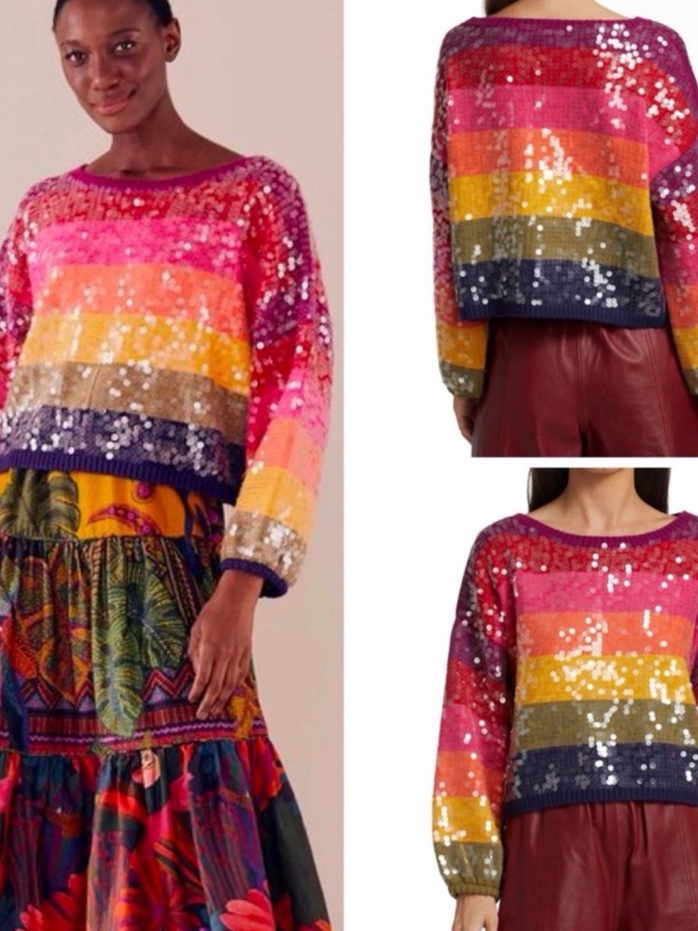 FARM Rio - Sequin Striped Crewneck Sweater